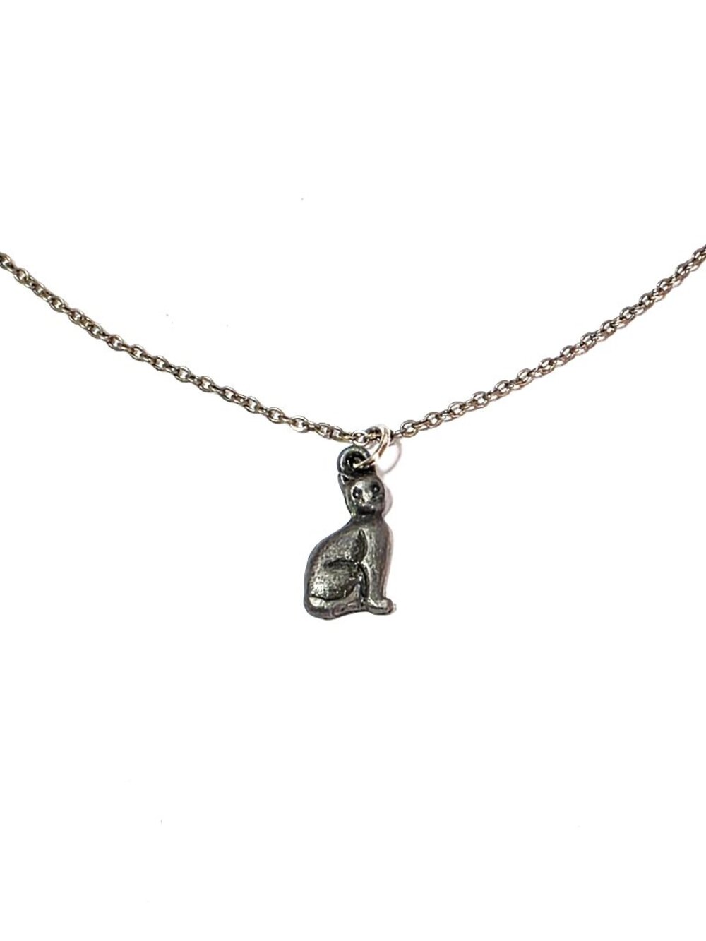Cat pewter tone pendant necklace